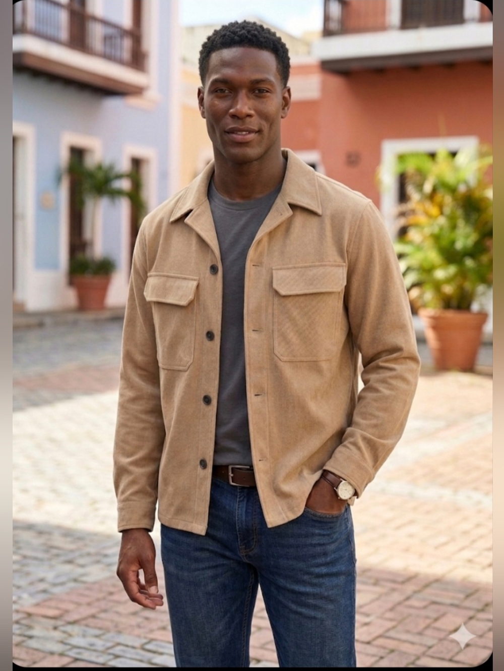 Men's Casual Camel Button-Front Shirt Jacket  Michael Kors